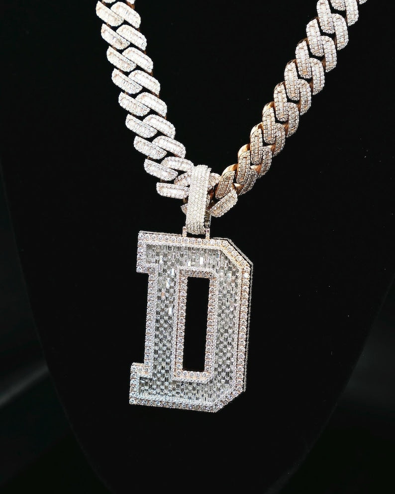 Emerald cut VVS1 Moissanite Layered Letter Pendant
