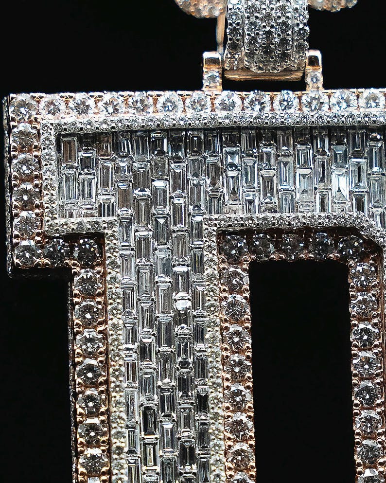 Emerald Cut VVS1 Moissanite Letter Pendant | Custom Chunky Iced Out 925 Sterling Silver Moissanite Diamond | Handmade Gift For Him & Her image 4