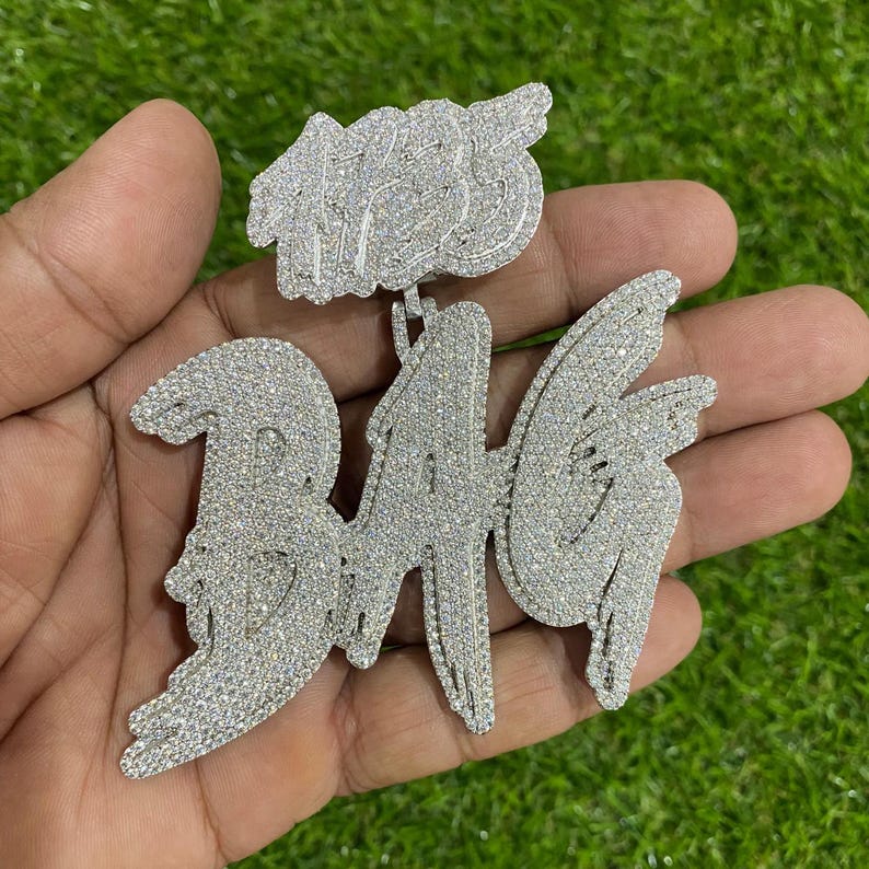 mens custom moissanite pendant, 3.60" wide and 3.30 inch height, personalized custom bail iced out pendant, mens letter pendant, best birthday gift, moissanite necklace for men