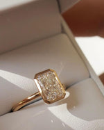 Load image into Gallery viewer, 14k yellow gold, CVD diamond, IGL CERTIFIED, bezel set, diamond ring, emerald cut, emerald diamond, engagement ring, fine jewelry, lab created diamond, lab grown, lab grown diamond, wedding ring