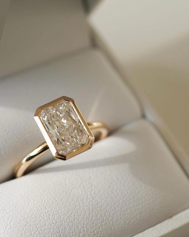 14k yellow gold, CVD diamond, IGL CERTIFIED, bezel set, diamond ring, emerald cut, emerald diamond, engagement ring, fine jewelry, lab created diamond, lab grown, lab grown diamond, wedding ring