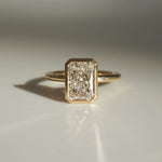 Load image into Gallery viewer, 14k yellow gold, CVD diamond, IGL CERTIFIED, bezel set, diamond ring, emerald cut, emerald diamond, engagement ring, fine jewelry, lab created diamond, lab grown, lab grown diamond, wedding ring