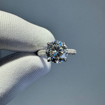2.5ct Moissanite Engagement Ring: Round Hidden Halo, Pave Band Luxury Ring Gold Platinum Jewelry image 2
