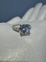 Load image into Gallery viewer, 2.5ct Moissanite Engagement Ring: Round Hidden Halo, Pave Band Luxury Ring Gold Platinum Jewelry image 9