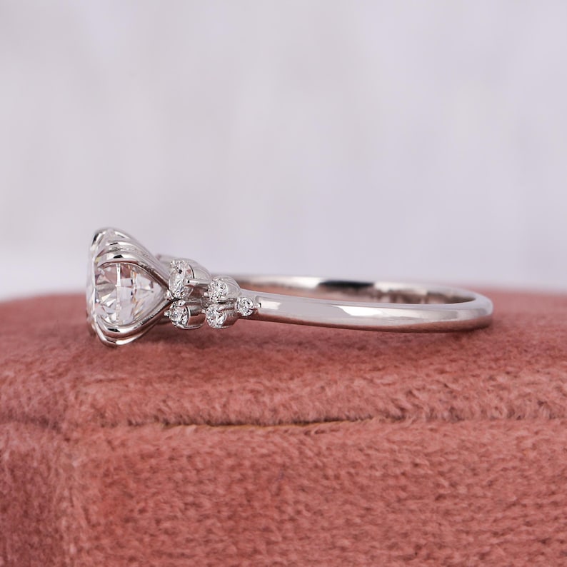 Lab Grown 1.0-3.0 CT Round Diamond 14K White Gold Cluster Engagement Ring image 6