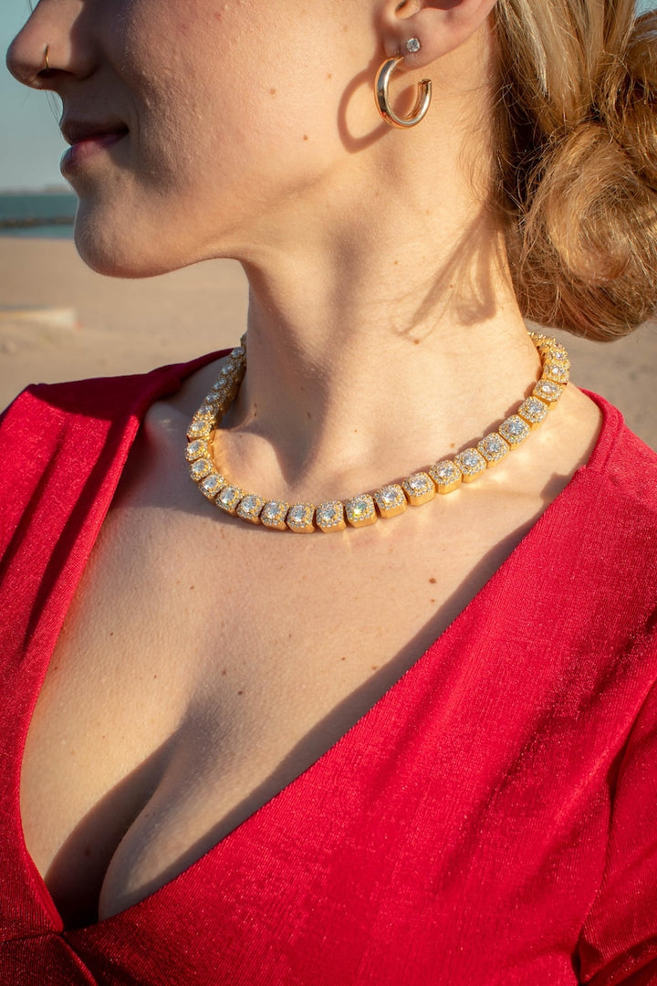 Iced Out 18k Yellow Gold Diamond Cluster Tennis Chain image 4