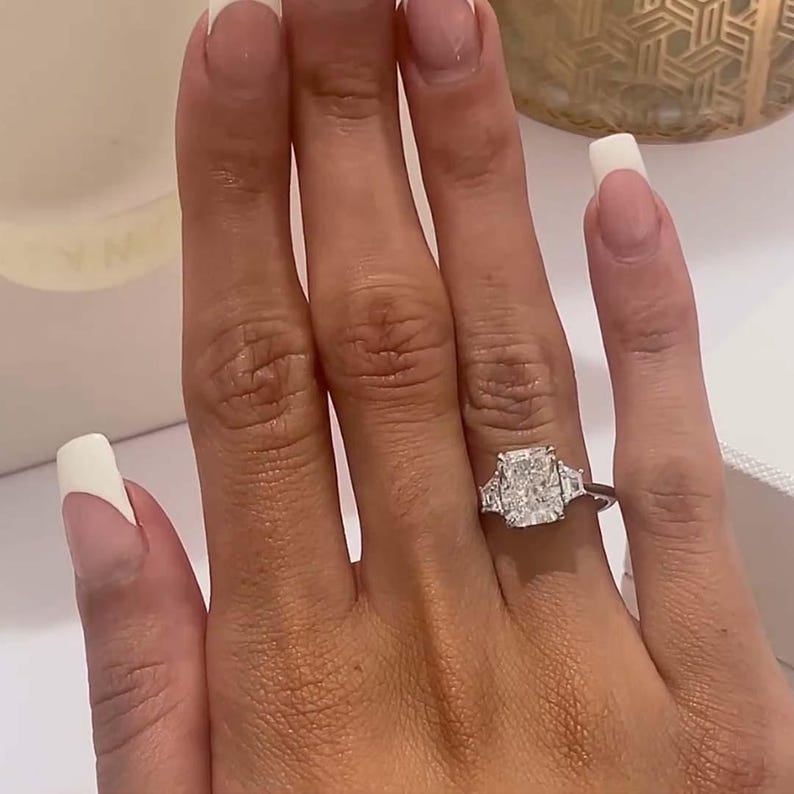 Radiant Cut Lab Created Diamond Three Stone Ring 1–3 CT IGI Certified Anniversary Wedding Ring for Her image 6