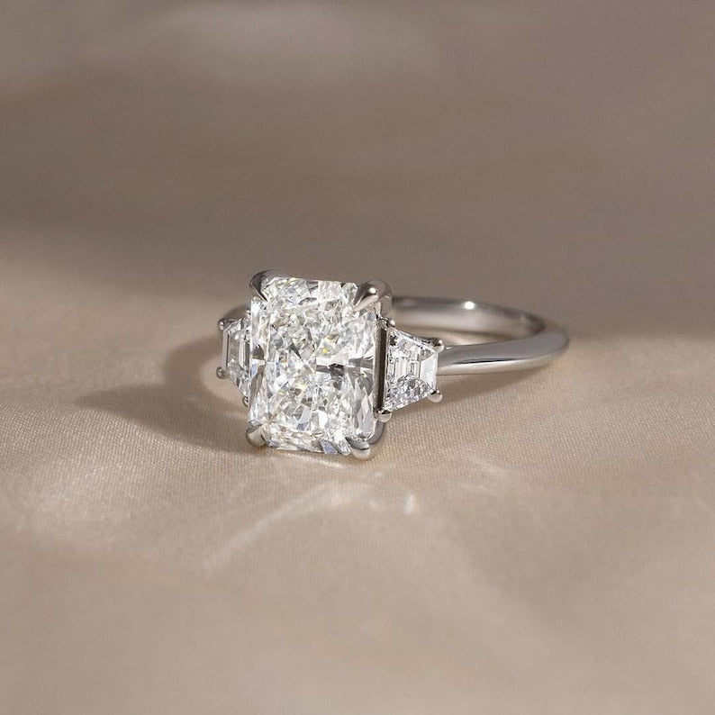 Radiant Cut Lab Created Diamond Three Stone Ring 1–3 CT IGI Certified Anniversary Wedding Ring for Her image 4
