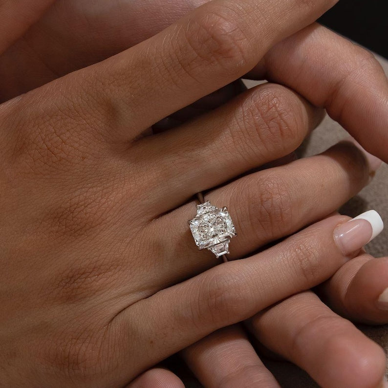 Radiant Cut Lab Created Diamond Three Stone Ring 1–3 CT IGI Certified Anniversary Wedding Ring for Her image 7