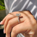 Load image into Gallery viewer, Prong setting ring secures a radiant cut center.