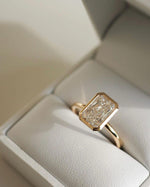 Load image into Gallery viewer, 14k yellow gold, CVD diamond, IGL CERTIFIED, bezel set, diamond ring, emerald cut, emerald diamond, engagement ring, fine jewelry, lab created diamond, lab grown, lab grown diamond, wedding ring