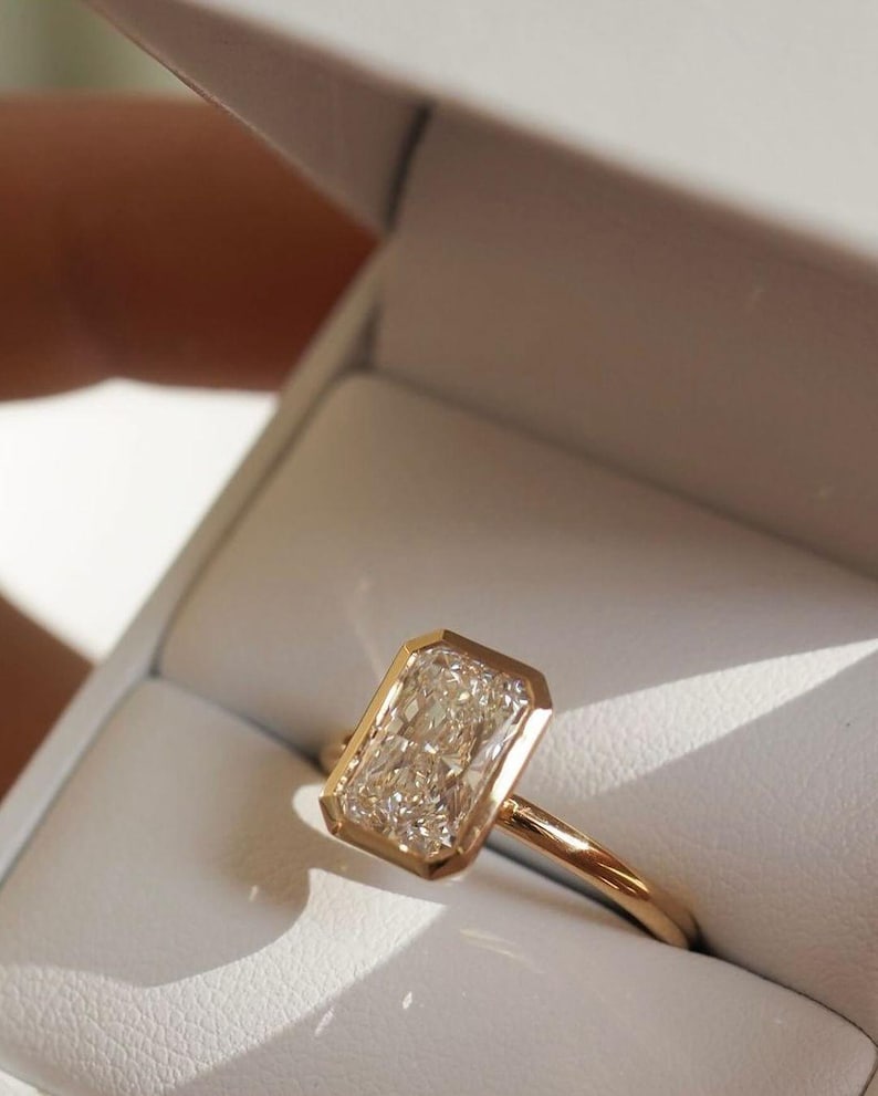 14k yellow gold, CVD diamond, IGL CERTIFIED, bezel set, diamond ring, emerald cut, emerald diamond, engagement ring, fine jewelry, lab created diamond, lab grown, lab grown diamond, wedding ring