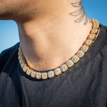 Iced Out 18k Yellow Gold Diamond Cluster Tennis Chain image 1