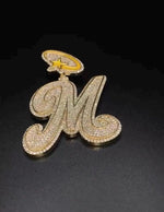 Load image into Gallery viewer, Custom VVS1 Moissanite Letter "M" Pendant | Chunky Moissanite Jewelry | Custom Alphabet/Letter, 925 Sterling Silver &amp; 10K Gold Necklace image 1