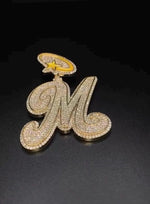 Load image into Gallery viewer, Custom VVS1 Moissanite Letter "M" Pendant | Chunky Moissanite Jewelry | Custom Alphabet/Letter, 925 Sterling Silver &amp; 10K Gold Necklace image 6