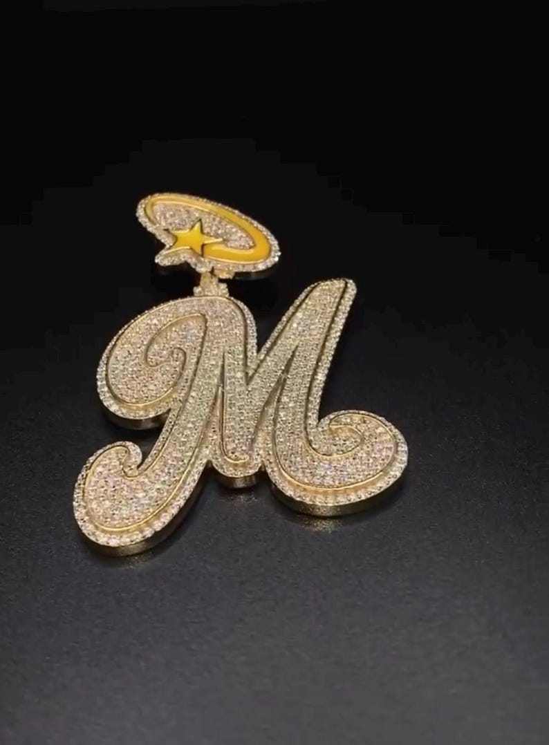 Custom VVS1 Moissanite Letter "M" Pendant | Chunky Moissanite Jewelry | Custom Alphabet/Letter, 925 Sterling Silver & 10K Gold Necklace image 6