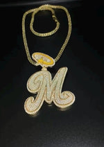 Load image into Gallery viewer, Custom VVS1 Moissanite Letter "M" Pendant | Chunky Moissanite Jewelry | Custom Alphabet/Letter, 925 Sterling Silver &amp; 10K Gold Necklace image 5