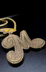 Load image into Gallery viewer, Custom VVS1 Moissanite Letter "M" Pendant | Chunky Moissanite Jewelry | Custom Alphabet/Letter, 925 Sterling Silver &amp; 10K Gold Necklace image 4