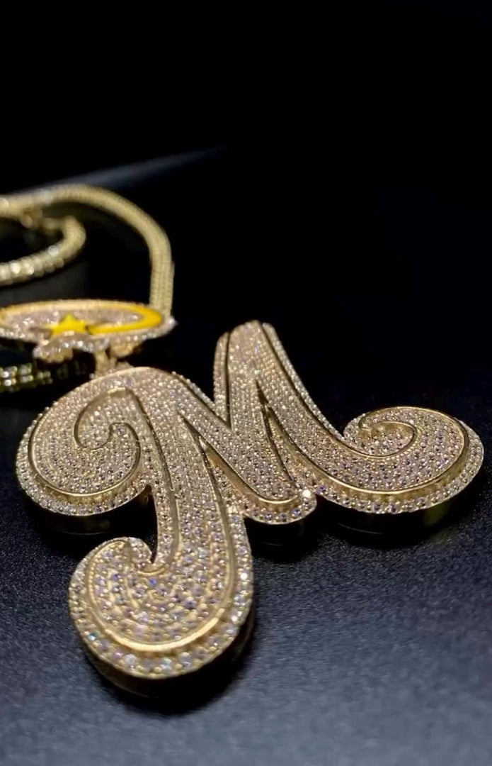 Custom VVS1 Moissanite Letter "M" Pendant | Chunky Moissanite Jewelry | Custom Alphabet/Letter, 925 Sterling Silver & 10K Gold Necklace image 4