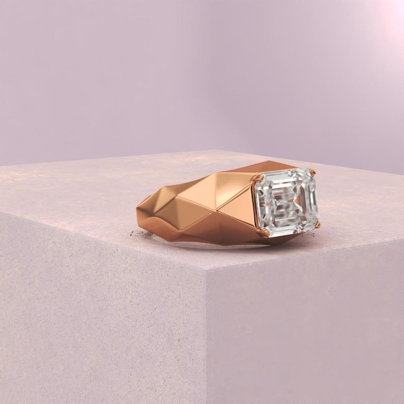 4.00CT Emerald Cut Lab Grown Diamond Ring, Men's Solitaire Ring, Classic Wedding Ring, Anniversary Gift Ring, White Gold Engagement Ring image 9