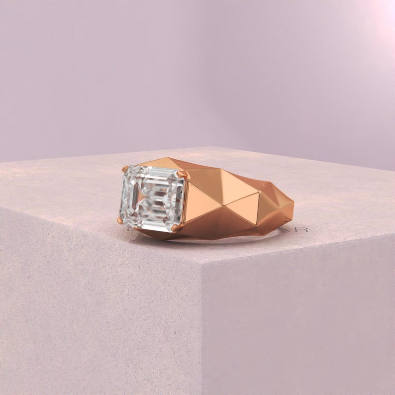 4.00CT Emerald Cut Lab Grown Diamond Ring, Men's Solitaire Ring, Classic Wedding Ring, Anniversary Gift Ring, White Gold Engagement Ring image 10