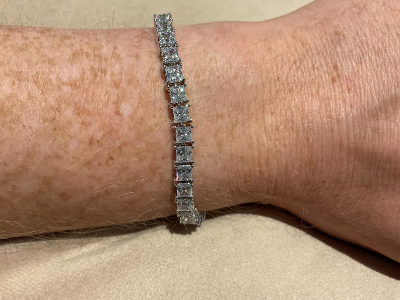 Lab Created Princess Cut Diamond Tennis Bracelet: Platinum Plated Sterling Silver 6.5 inch image 3