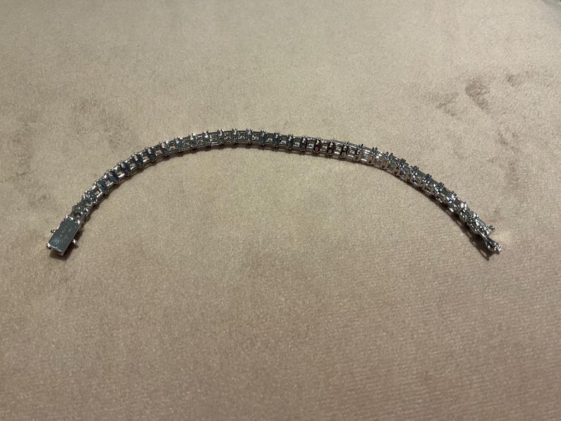 Lab Created Princess Cut Diamond Tennis Bracelet: Platinum Plated Sterling Silver 6.5 inch image 4