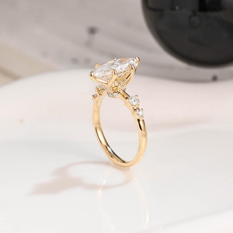 Solid Gold Hidden Halo Marquise Cut Moissanite Engagement Ring, Dainty Promise Ring, Proposal Ring, Bridal Ring, Anniversary Gift for Wife image 10