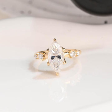 Solid Gold Hidden Halo Marquise Cut Moissanite Engagement Ring, Dainty Promise Ring, Proposal Ring, Bridal Ring, Anniversary Gift for Wife image 1