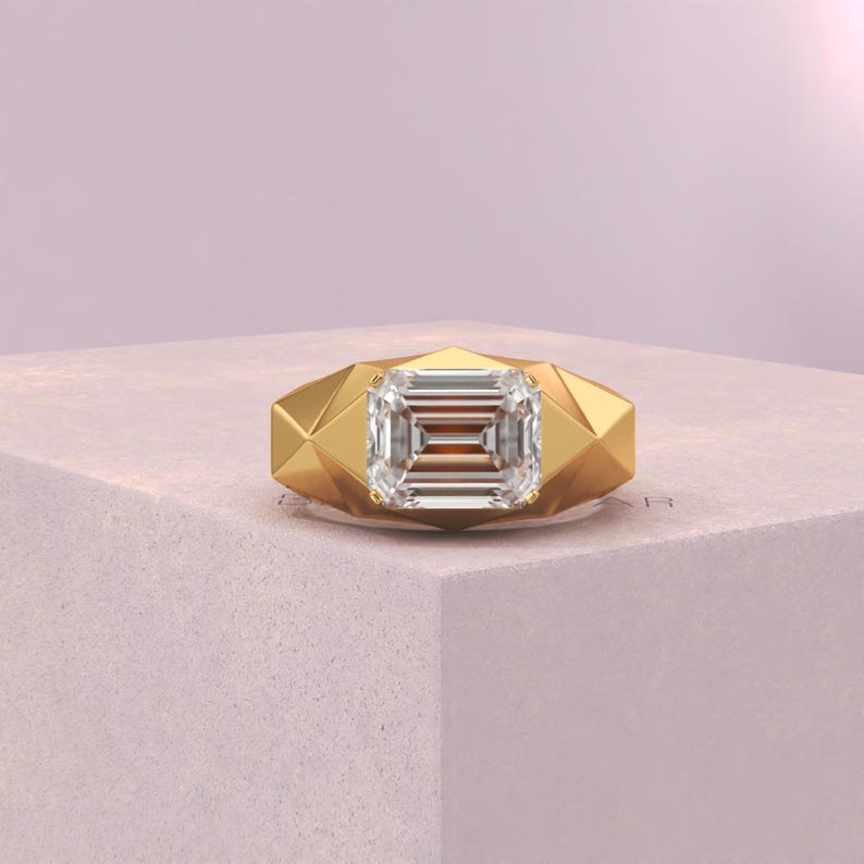 4.00CT Emerald Cut Lab Grown Diamond Ring, Men's Solitaire Ring, Classic Wedding Ring, Anniversary Gift Ring, White Gold Engagement Ring image 5