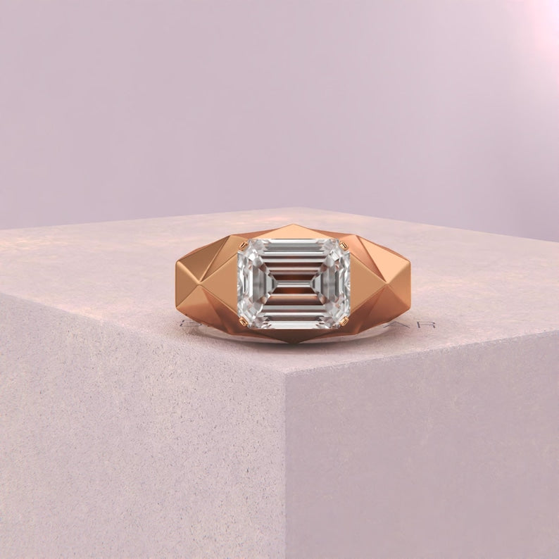 4.00CT Emerald Cut Lab Grown Diamond Ring, Men's Solitaire Ring, Classic Wedding Ring, Anniversary Gift Ring, White Gold Engagement Ring image 8
