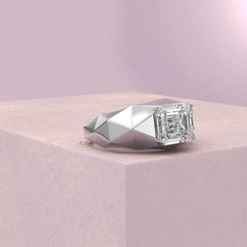 4.00CT Emerald Cut Lab Grown Diamond Ring, Men's Solitaire Ring, Classic Wedding Ring, Anniversary Gift Ring, White Gold Engagement Ring image 2