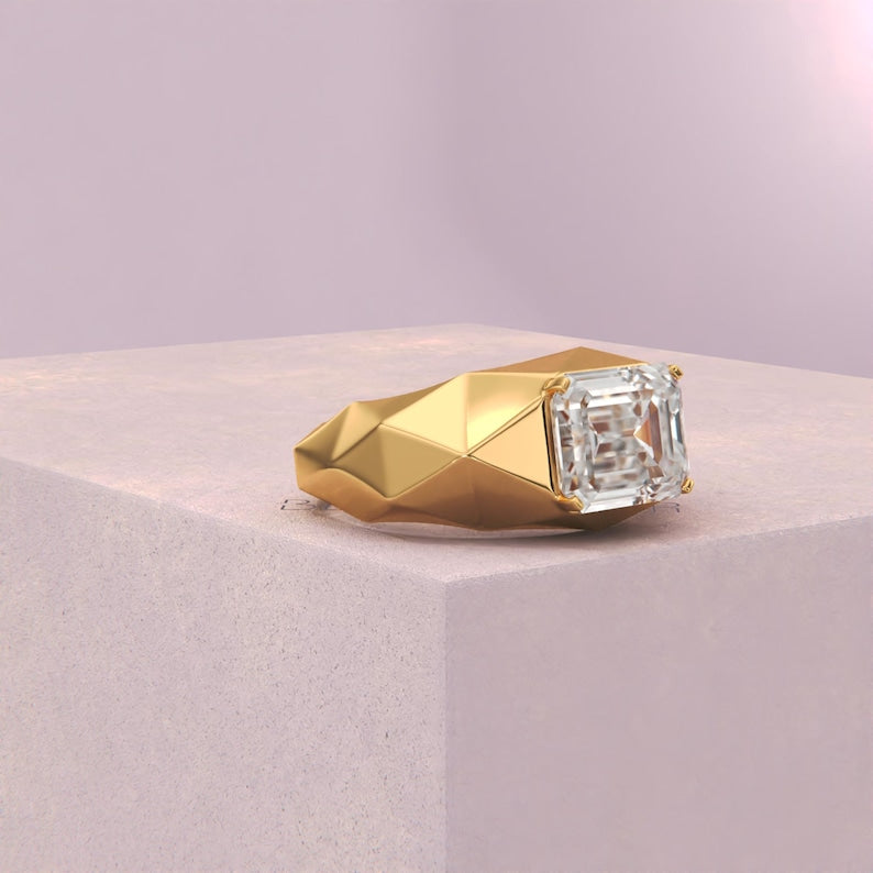 4.00CT Emerald Cut Lab Grown Diamond Ring, Men's Solitaire Ring, Classic Wedding Ring, Anniversary Gift Ring, White Gold Engagement Ring image 6