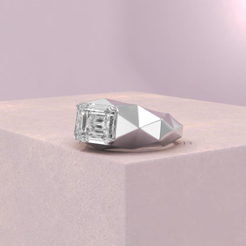 4.00CT Emerald Cut Lab Grown Diamond Ring, Men's Solitaire Ring, Classic Wedding Ring, Anniversary Gift Ring, White Gold Engagement Ring image 3