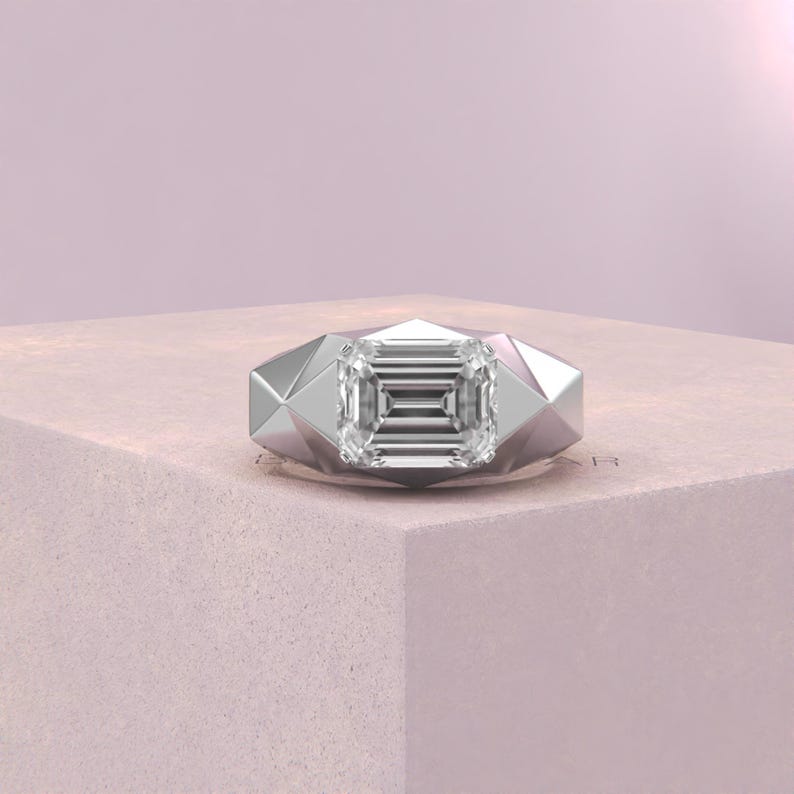4.00CT Emerald Cut Lab Grown Diamond Ring, Men's Solitaire Ring, Classic Wedding Ring, Anniversary Gift Ring, White Gold Engagement Ring image 1