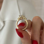 Load image into Gallery viewer, 3 Carat Elongated Cushion E VVS2 Lab Grown Diamond 5 Stone Ring / 14k Yellow Gold Engagement Ring / Elongated Diamond Wedding Ring image 3