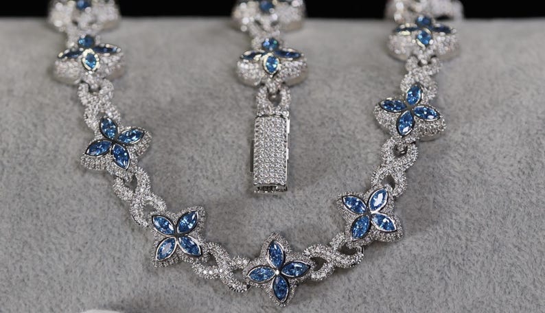 Mens Blue Diamond Iced Out Chain