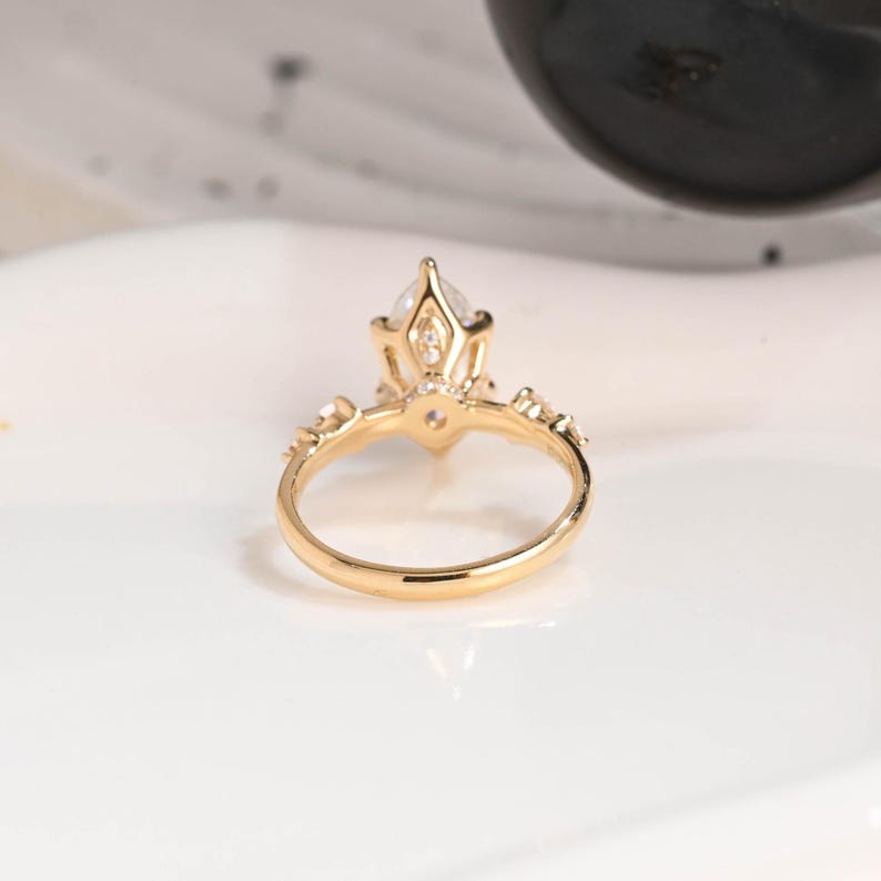 Solid Gold Hidden Halo Marquise Cut Moissanite Engagement Ring, Dainty Promise Ring, Proposal Ring, Bridal Ring, Anniversary Gift for Wife image 6