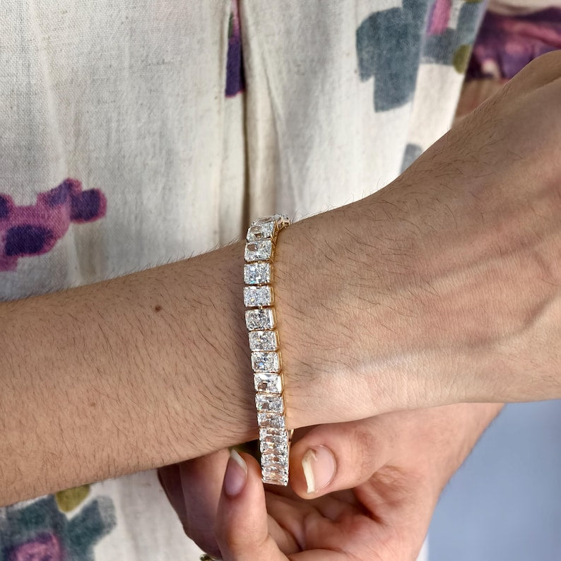 Radiant Cut Lab Grown Diamond Tennis Bracelet, IGI Certified Lab diamond Bracelet For Wedding Gift, Radiant Diamond Anniversary Bracelet