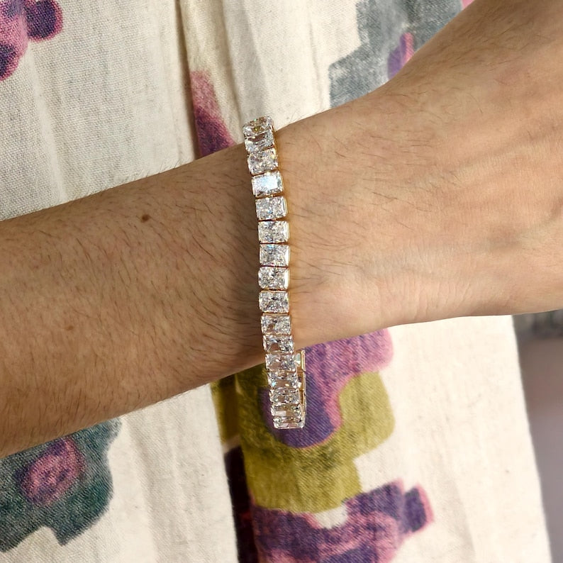 Radiant Cut Lab Grown Diamond Tennis Bracelet, IGI Certified Lab diamond Bracelet For Wedding Gift, Radiant Diamond Anniversary Bracelet