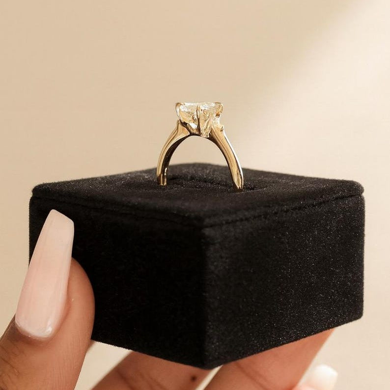 Petite Oval Cut Moissanite Diamond Three Stone Engagement Ring, 10K Solid Gold Promise Ring, Dainty Minimalist Jewelry image 3