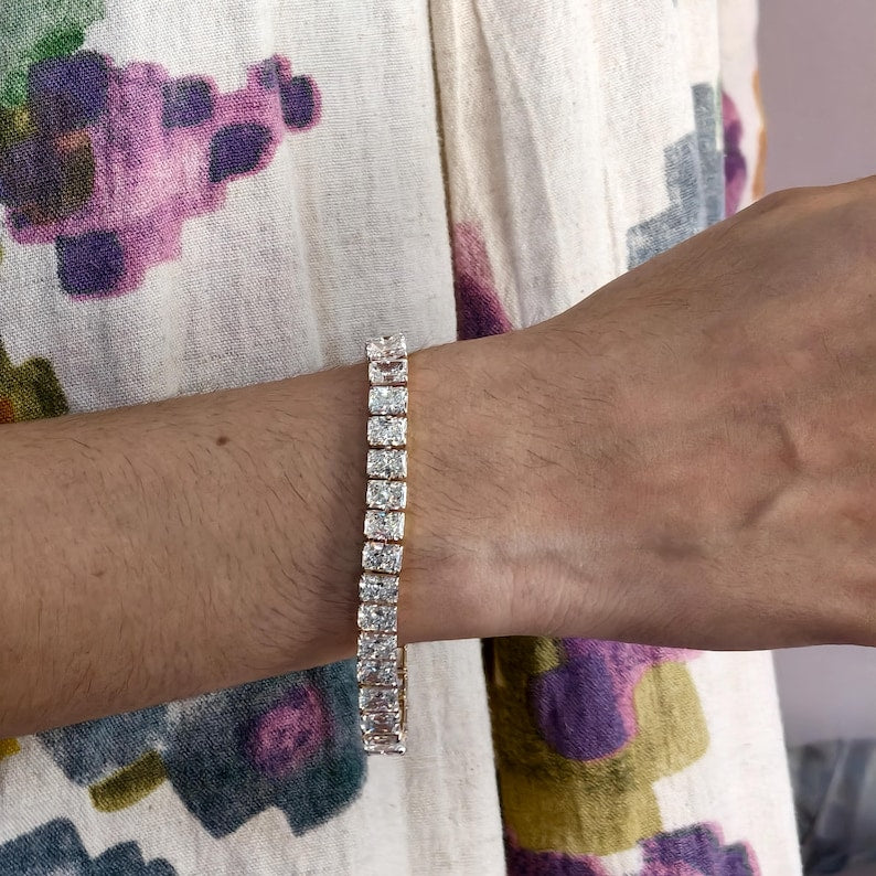 Radiant Cut Lab Grown Diamond Tennis Bracelet, IGI Certified Lab diamond Bracelet For Wedding Gift, Radiant Diamond Anniversary Bracelet