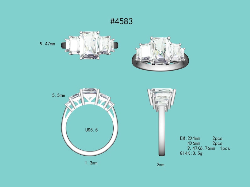 Certified 14K Gold 3.7CT F VVS2 2EX Lab Grown Emerald Cut Diamond Engagement Ring image 3