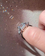 Load image into Gallery viewer, Asscher Cut IGI Certified Lab Diamond Ring, Trillion Side Stones, Elegant image 5