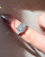 Load image into Gallery viewer, Asscher Cut IGI Certified Lab Diamond Ring, Trillion Side Stones, Elegant image 4
