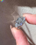 Load image into Gallery viewer, Asscher Cut IGI Certified Lab Diamond Ring, Trillion Side Stones, Elegant image 8