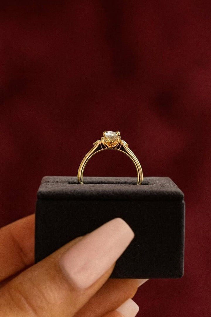Petite Oval Cut Moissanite Diamond Three Stone Engagement Ring, 10K Solid Gold Promise Ring, Dainty Minimalist Jewelry image 4