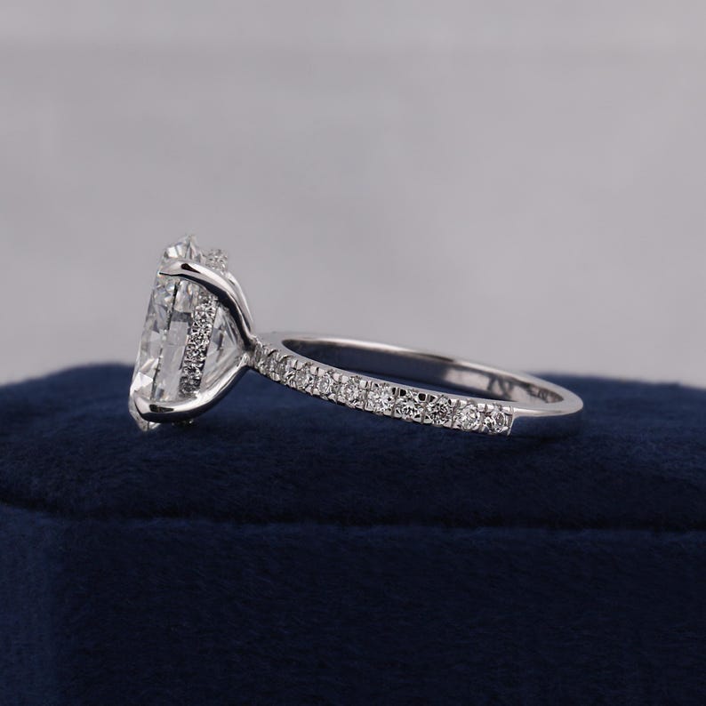 IGI Certified Lab Grown Oval Diamond Engagement Ring: Hidden Halo, Pavé Band image 2