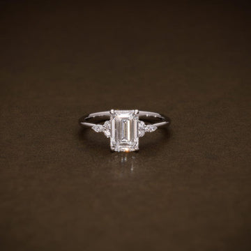 1.95 CTW Emerald Cut Lab Grown Diamond Engagement Ring | IGI Certified Ring with Marquise & Round Side Diamonds image 1