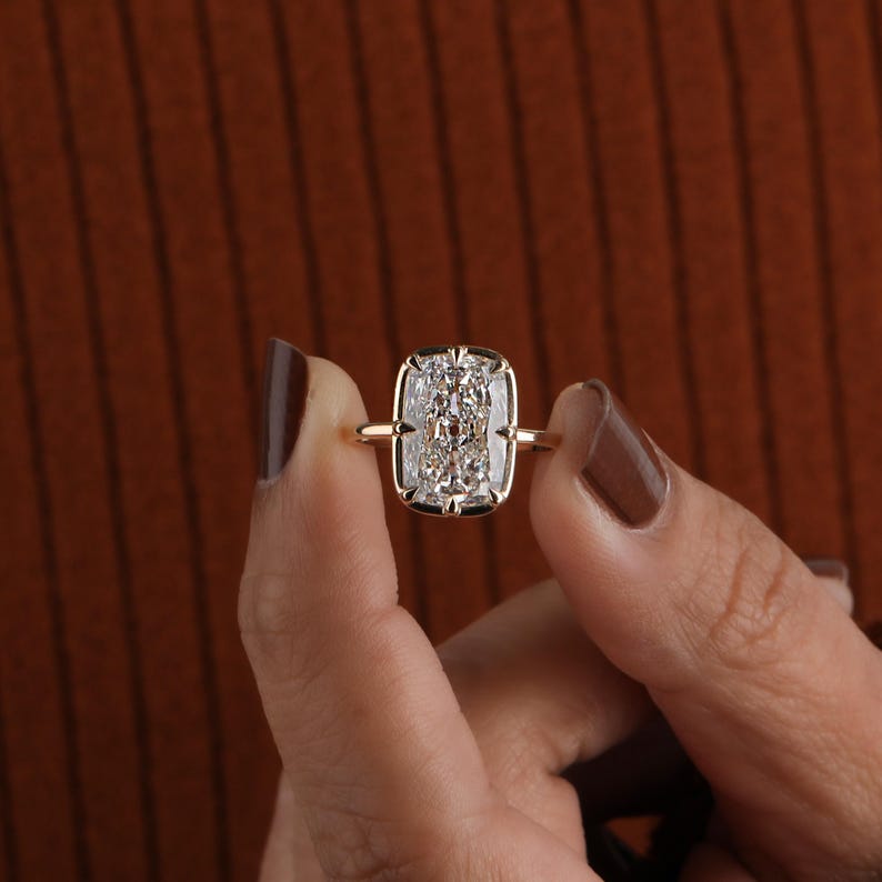 5.00 ct Elongated Cushion Lab Grown Diamond Engagement Ring: Vintage Solitaire Style image 4